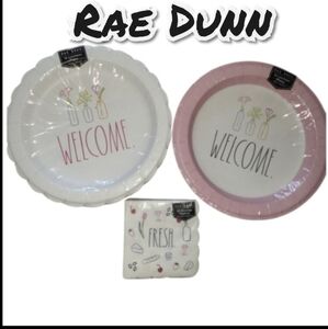Rae Dunn Welcome Party Plates and Napkins - Pink, White, and Black